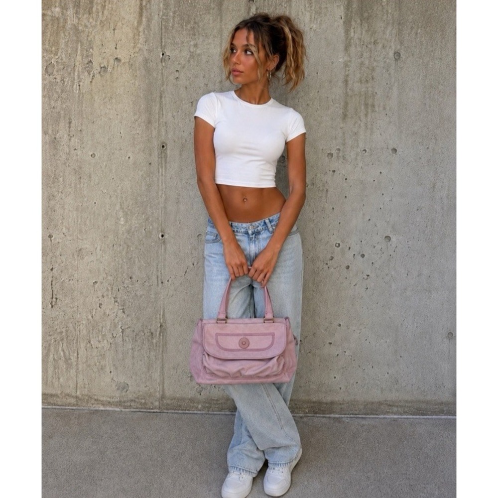 Gap Vintage Y2K Baby Pink Leather Suede Bag 2 Handle Hobo Satchel Slouchy Chic